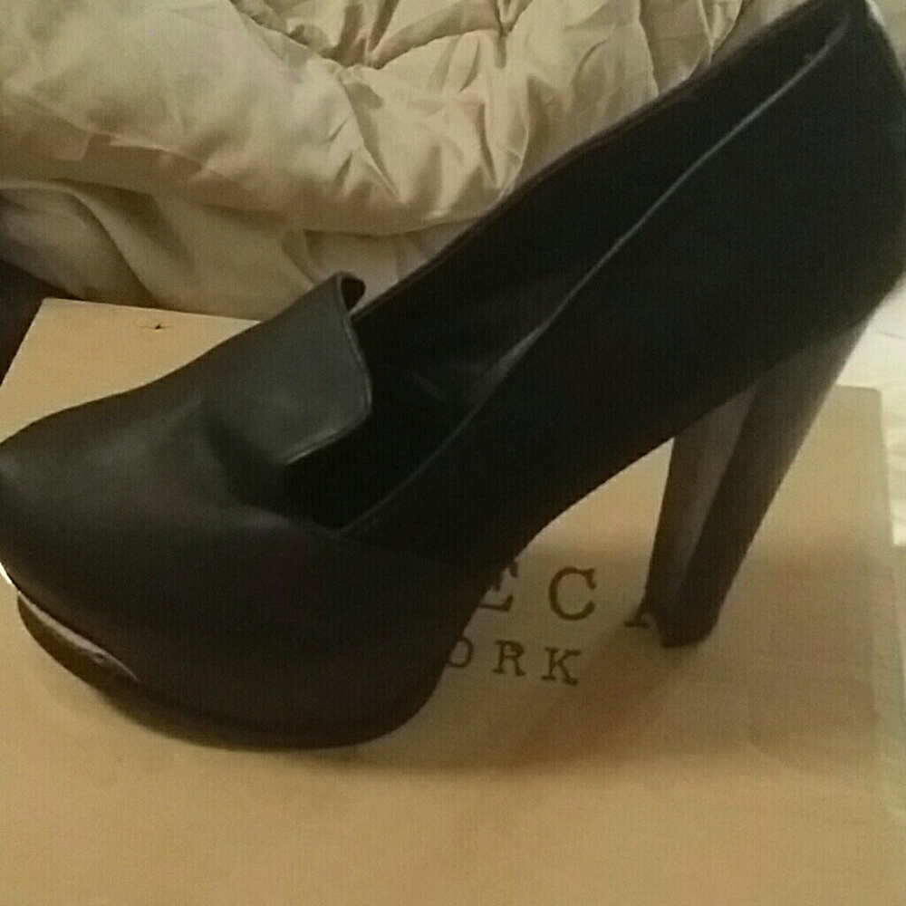 Messeca ny platform leather and calf hair heels